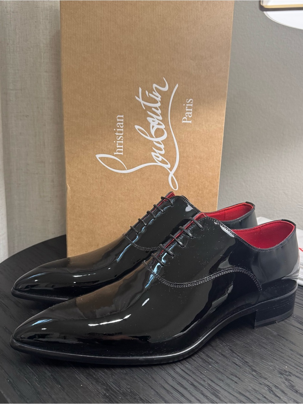 Christian Louboutin Pelvis Lace-Up Dress Shoes Patent Black 42 - Picture 2 of 9
